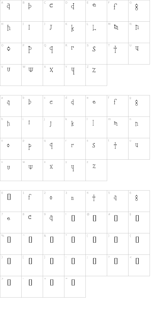 Leger Light character map