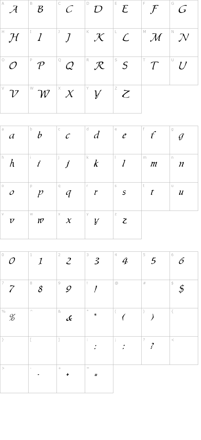 leisurecaligraphic character map