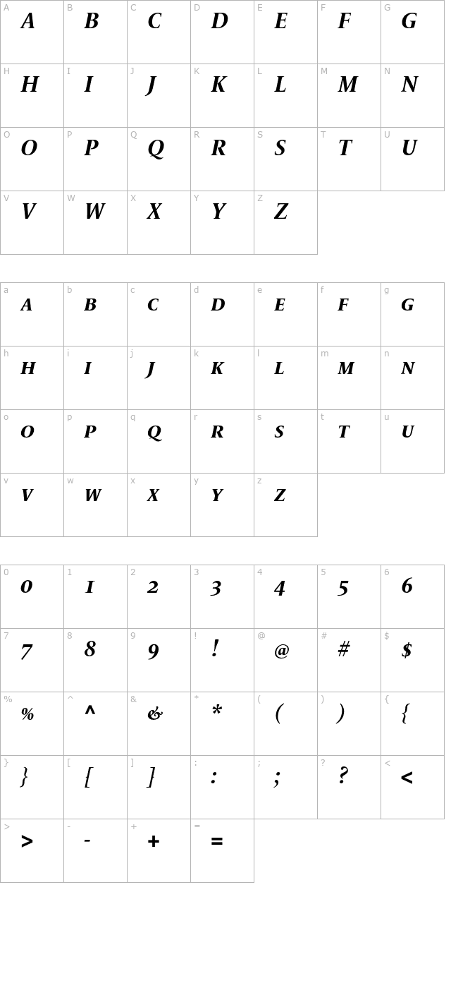 lemondelivre-bolditalicsc character map