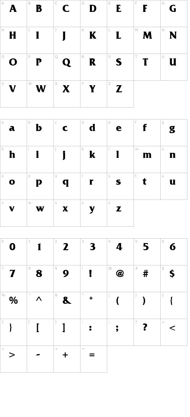 Lenswith Bold character map