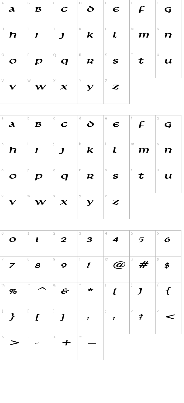 Leo Extended BoldItalic character map