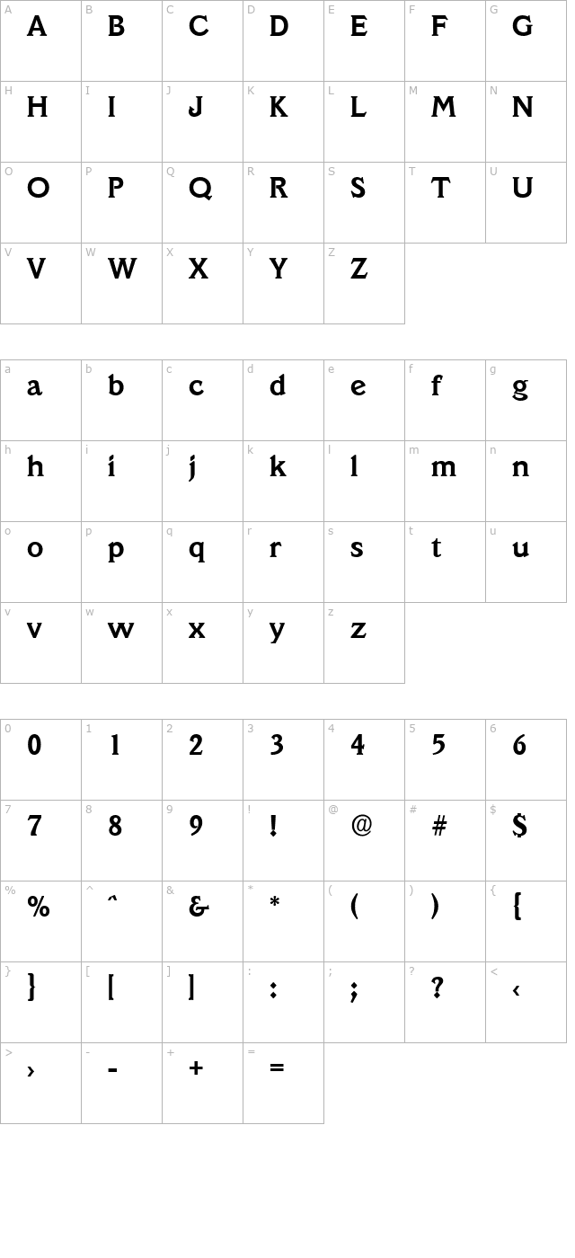 LeroyBecker Bold character map