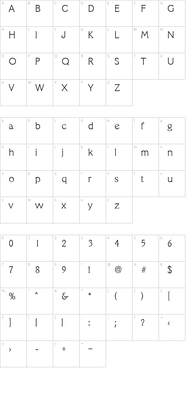 LeroyBecker-ExtraLight character map