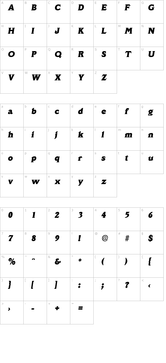 LeroyBecker-Heavy Italic character map