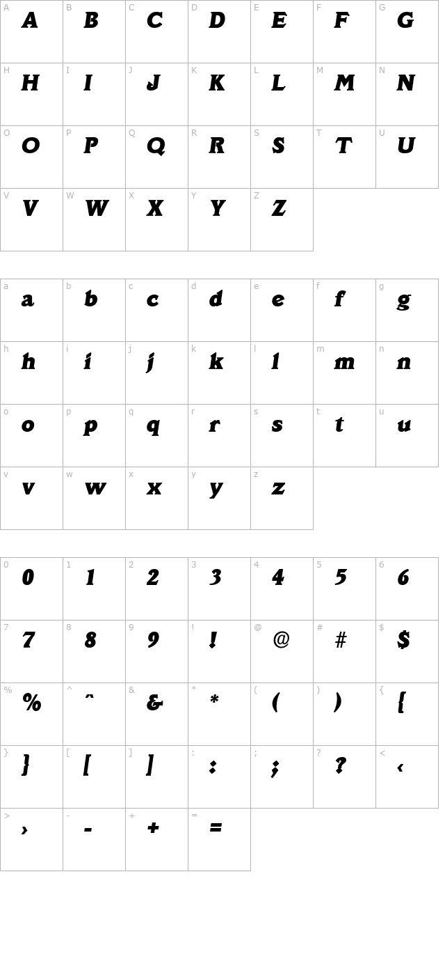 leroybecker-heavy-italic character map