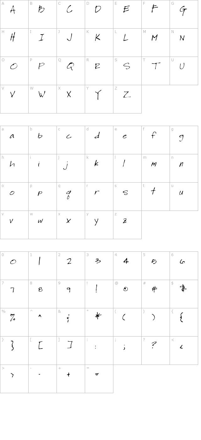 leroyshand-regular character map