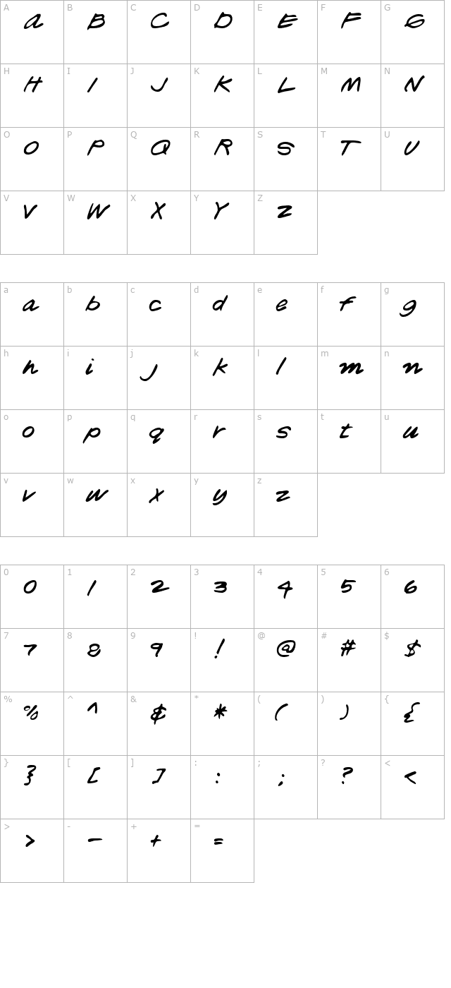 LesleysHand Regular character map