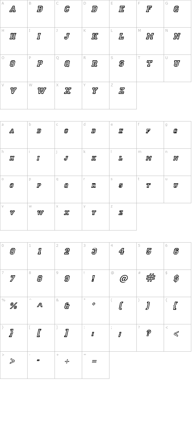 Letterman Italic character map