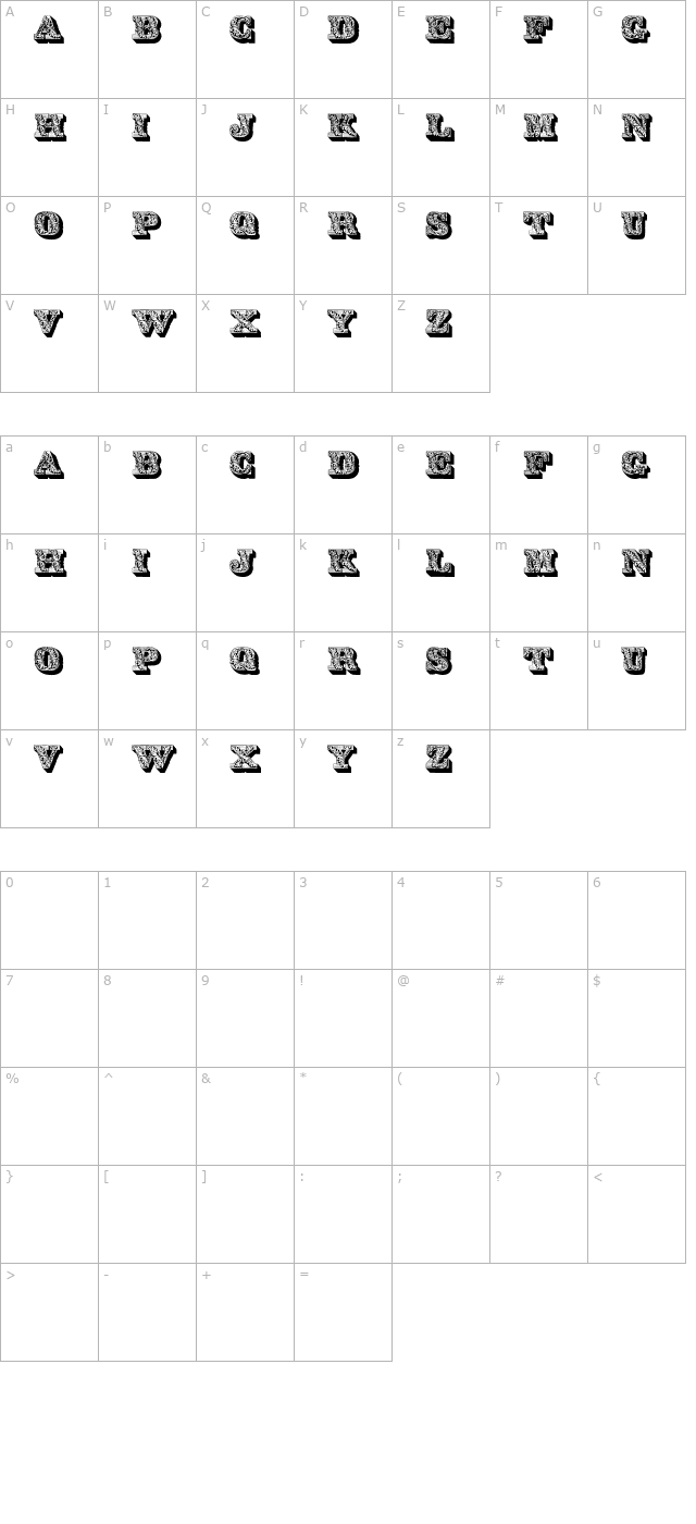 Lettres ombrees ornees OTF character map