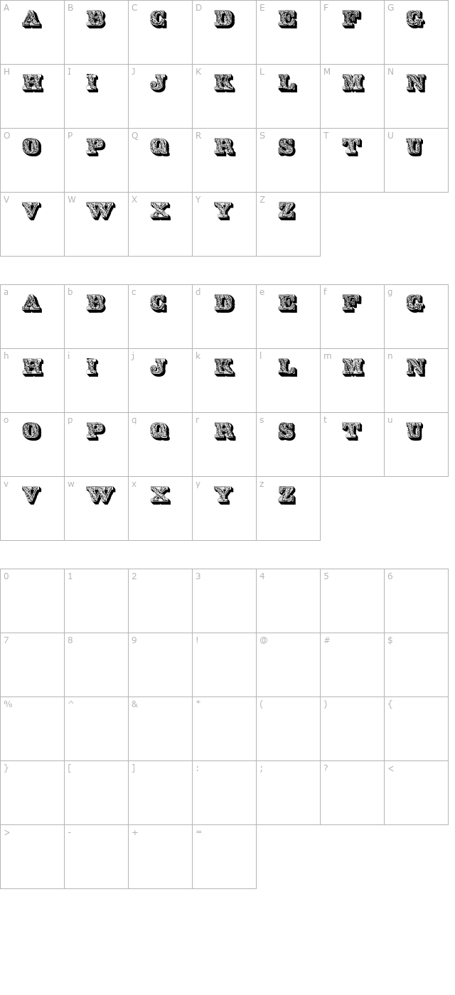 Lettres ombrees ornees character map