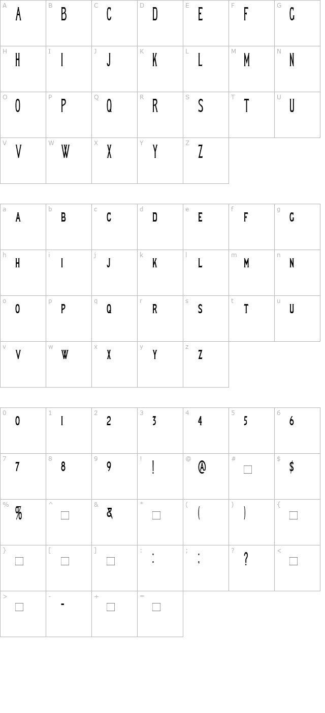 LewishamCondensed character map