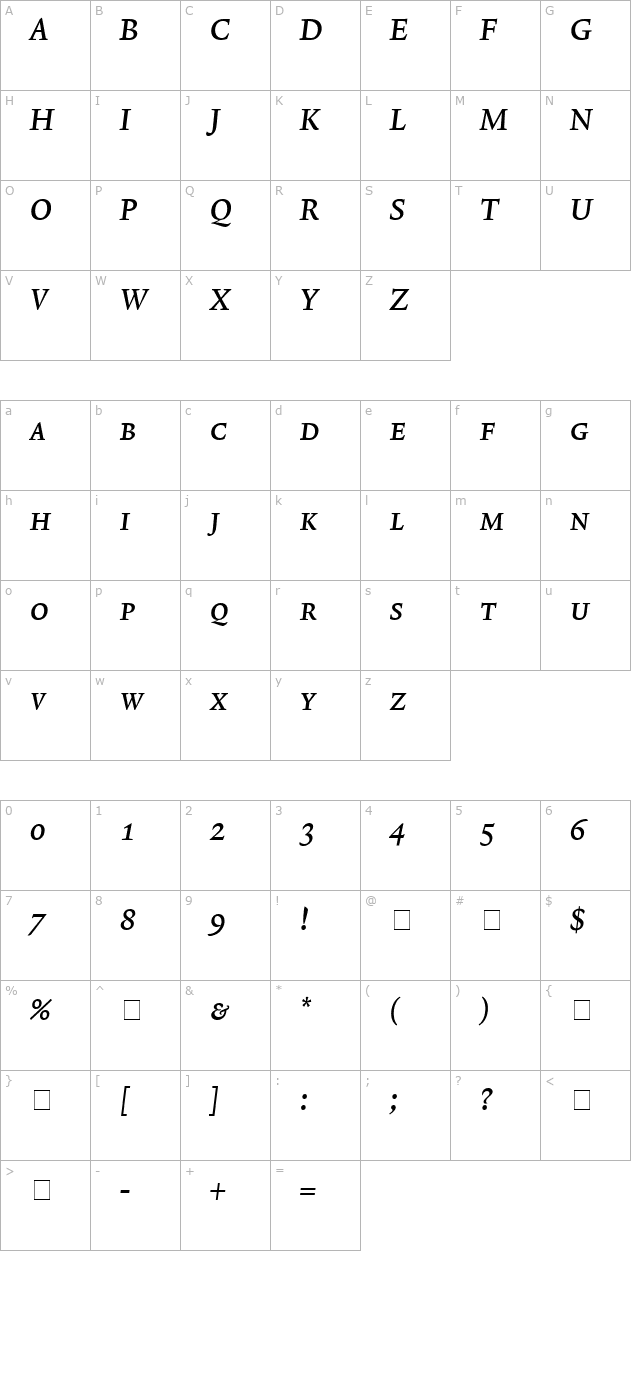 lexicon-no1-italic-b-exp character map