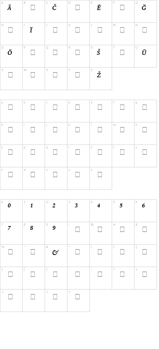 Lexicon No1 Italic B Pi character map