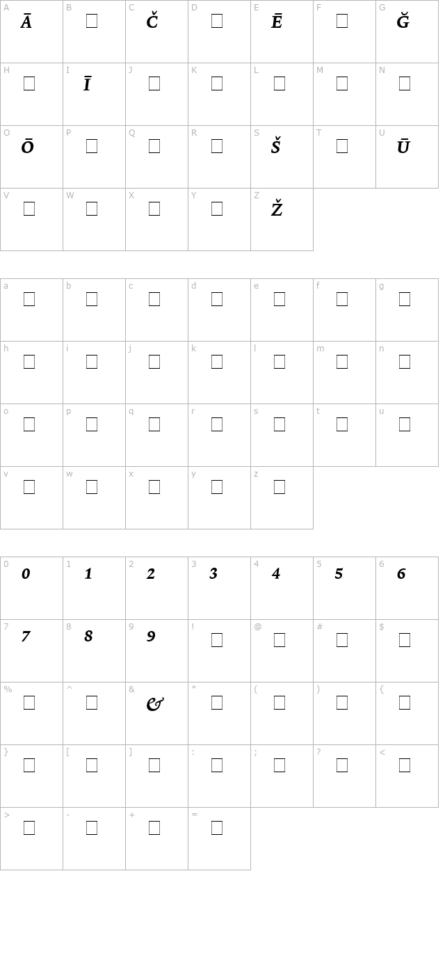 lexicon-no1-italic-c-pi character map