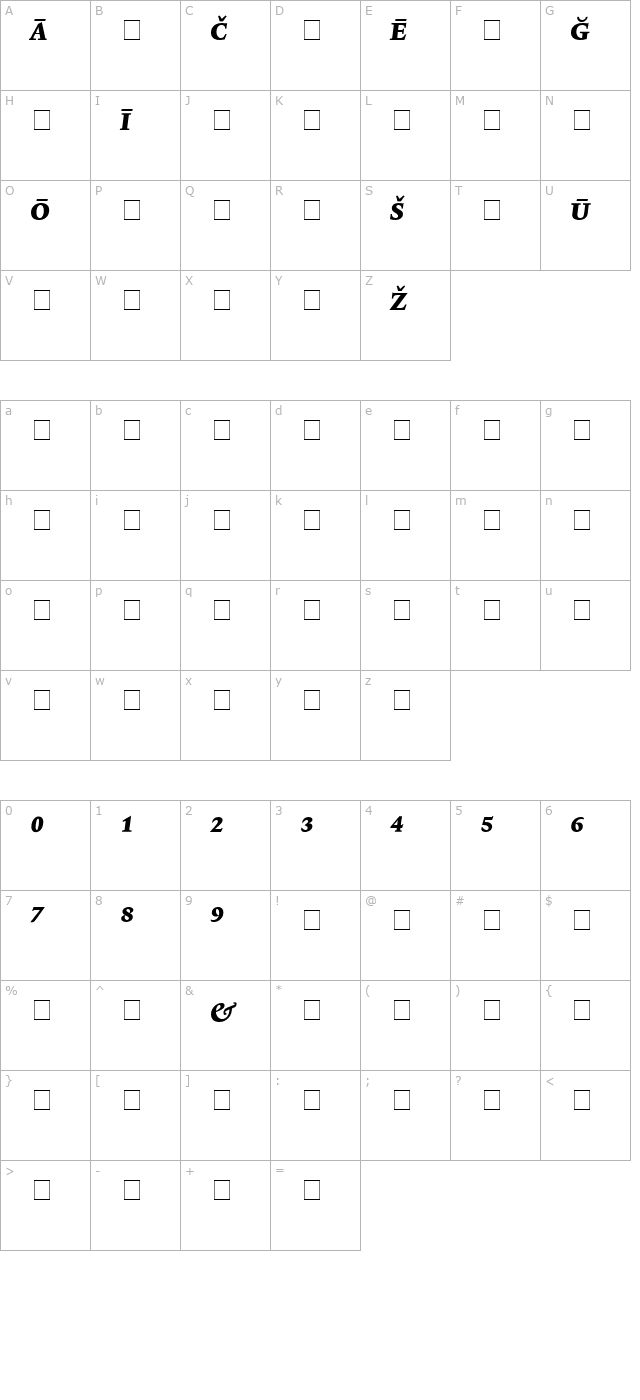 Lexicon No1 Italic E Pi character map