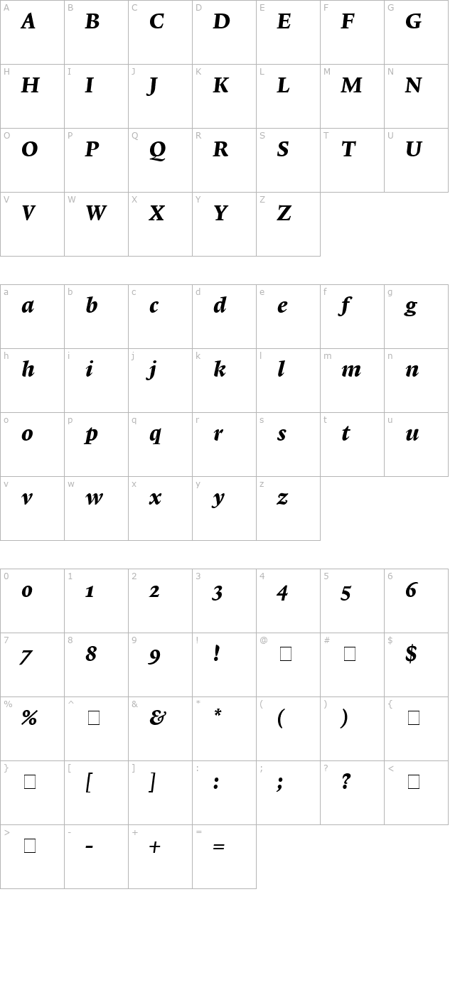 Lexicon No1 Italic E Txt character map