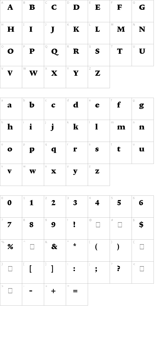 Lexicon No1 Roman F Tab character map