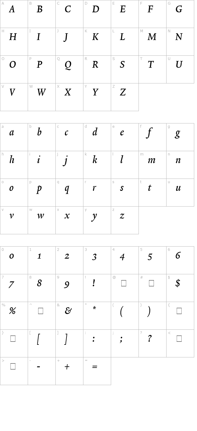 lexicon-no2-italic-b-med character map