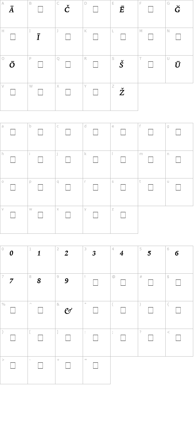 lexicon-no2-italic-b-pi character map