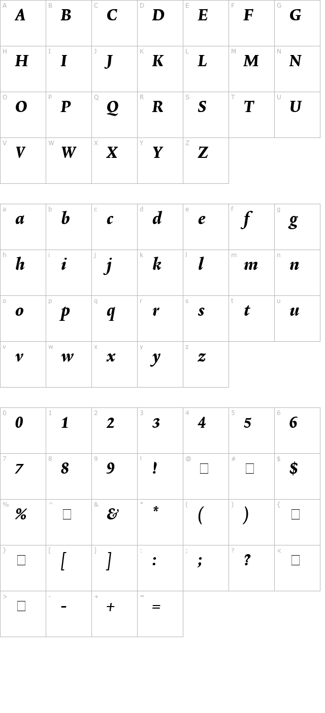 lexicon-no2-italic-e-tab character map