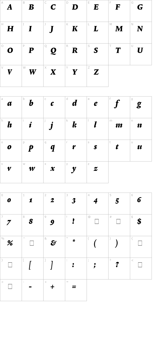 Lexicon No2 Italic F Med character map