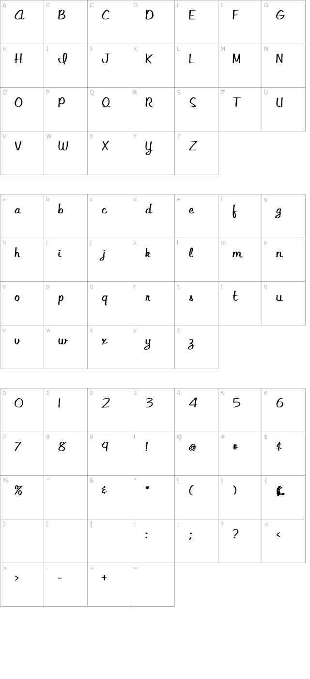 LibbyScript Bold character map