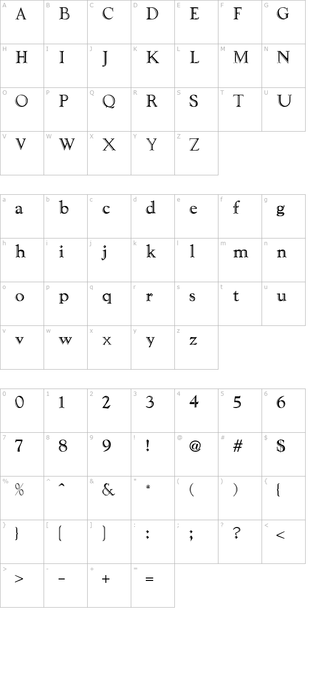 Liberty Regular character map