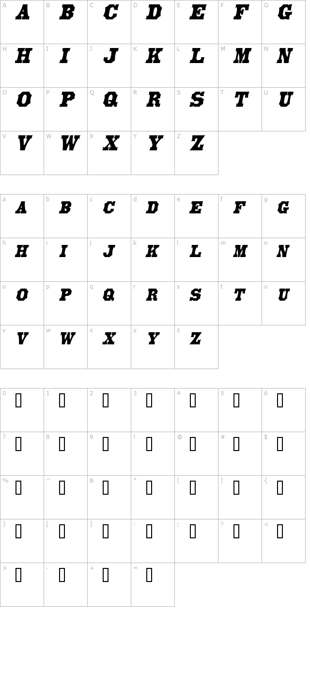 LibertySpike Oblique character map