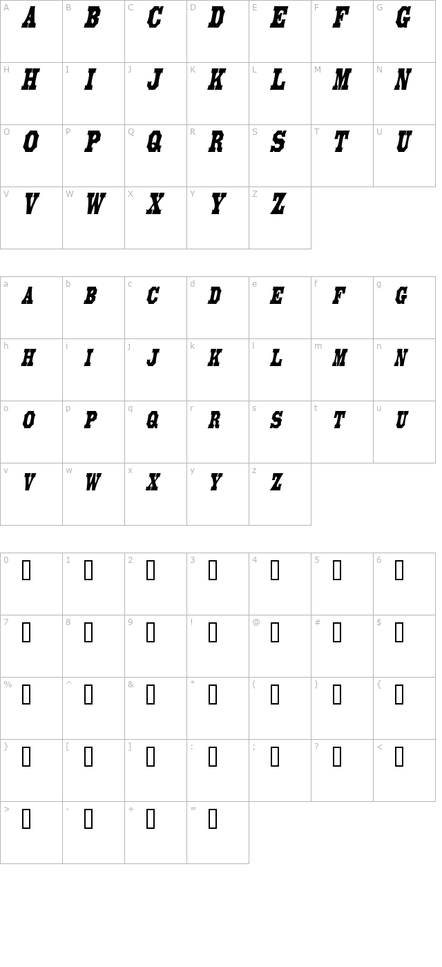 LibertySpikeCondensed Oblique character map