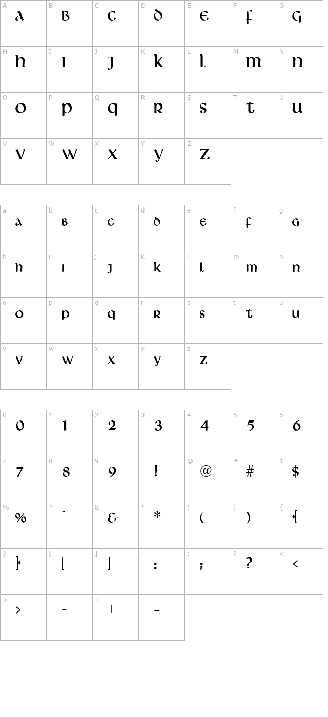 Libra Normal character map