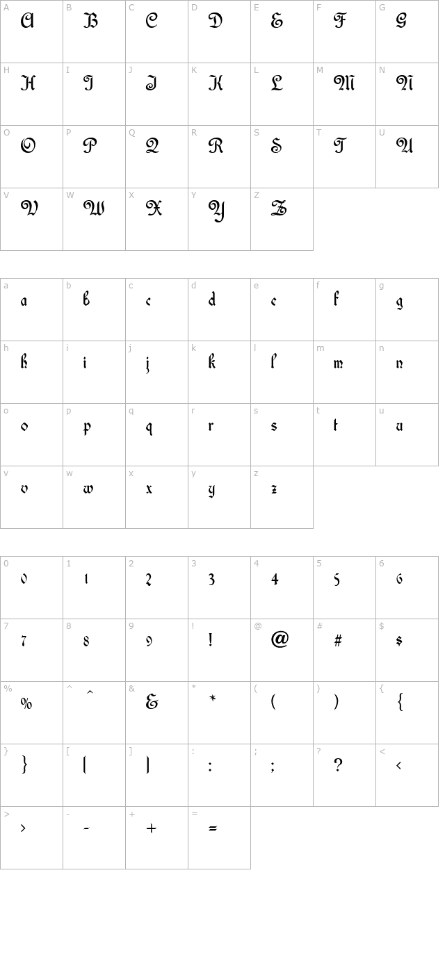 library-text-normal character map