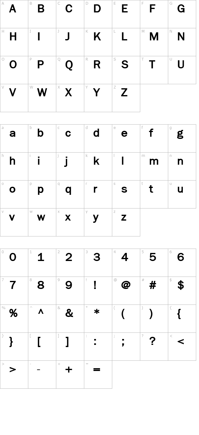 librarygothicextrabold character map