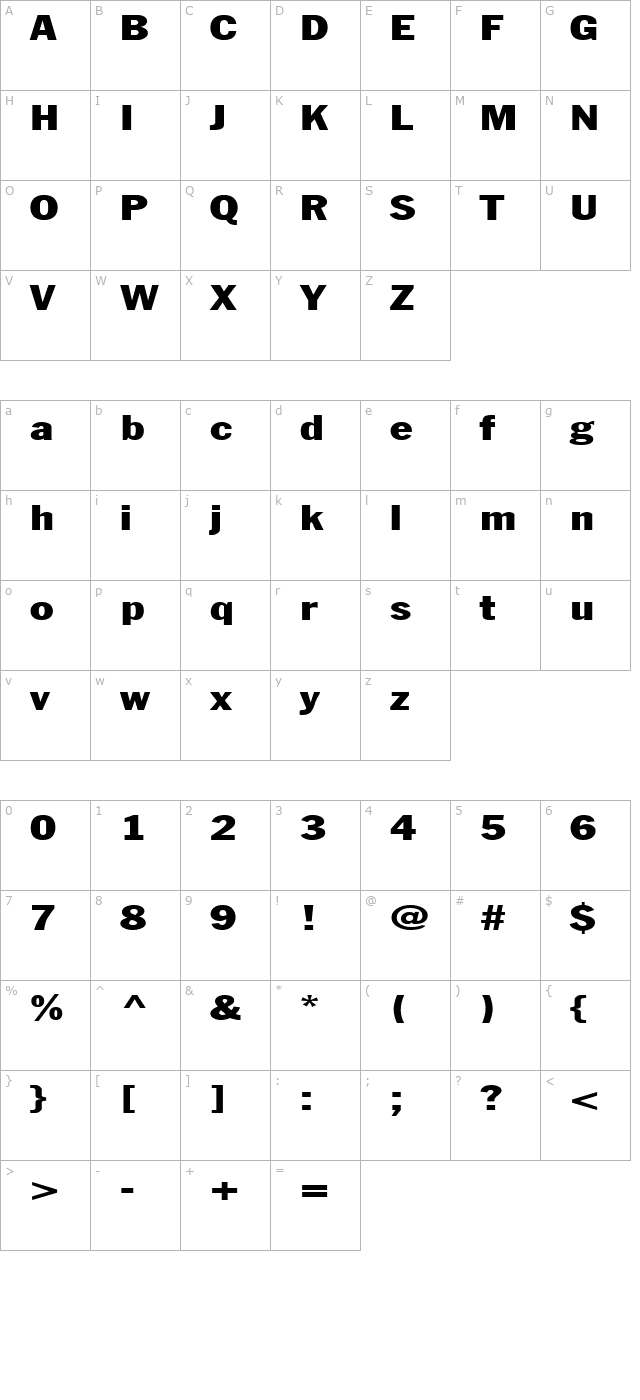 LibraryGothicHeavyExtended character map