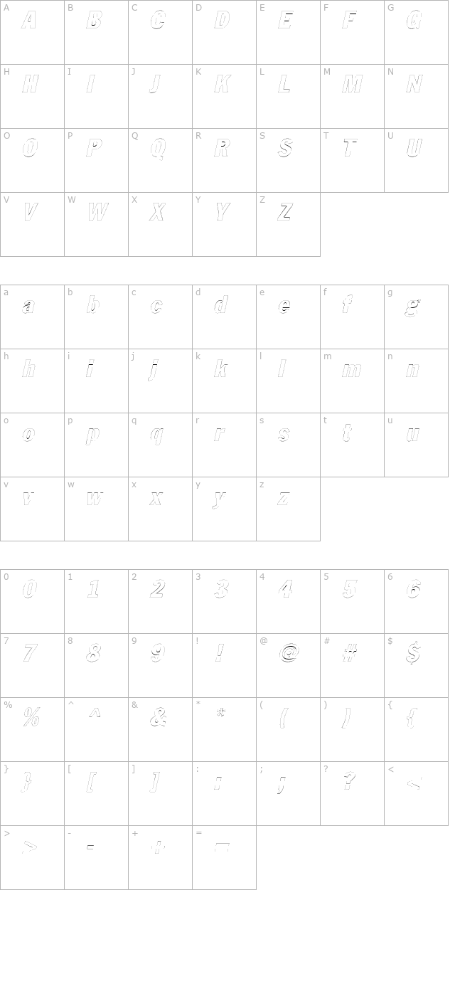 LibraryGothicHeavyOutline Italic character map