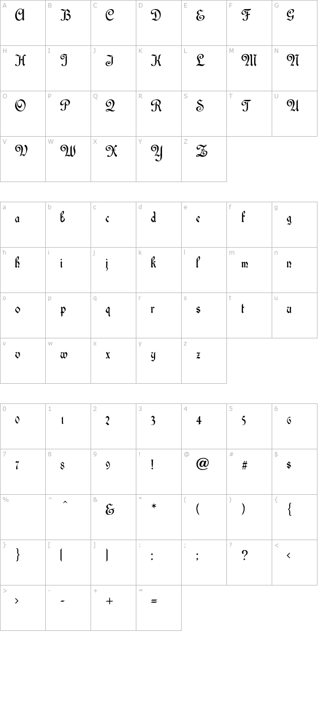 LibraryText-Normal character map