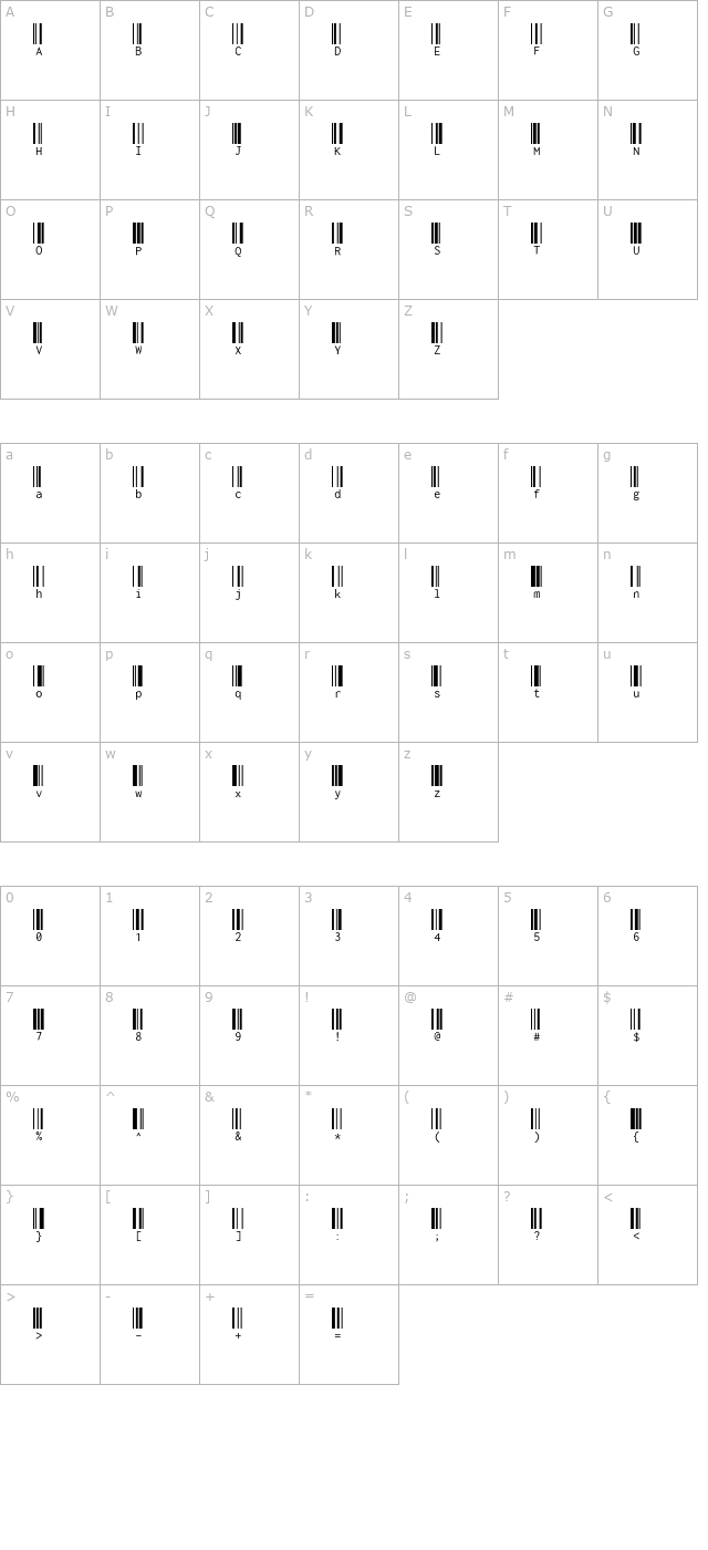 libre-barcode-128-text character map