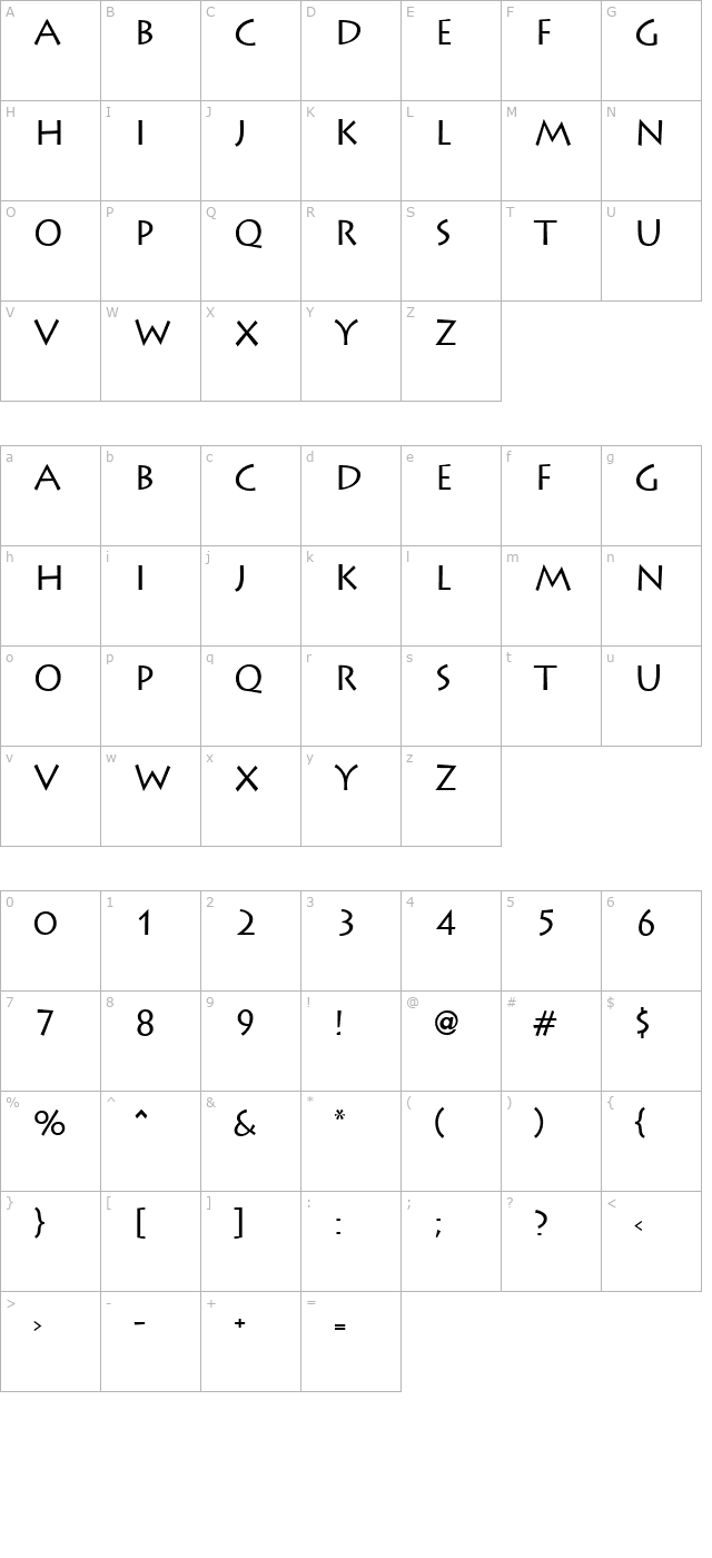 Liddie Regular character map