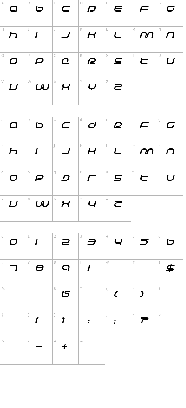 Life Support Bold Italic character map