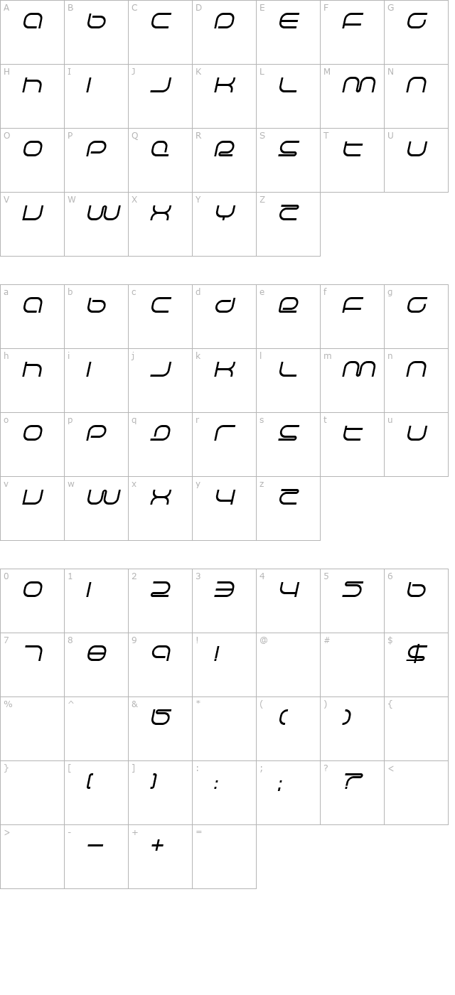 life-support-italic character map