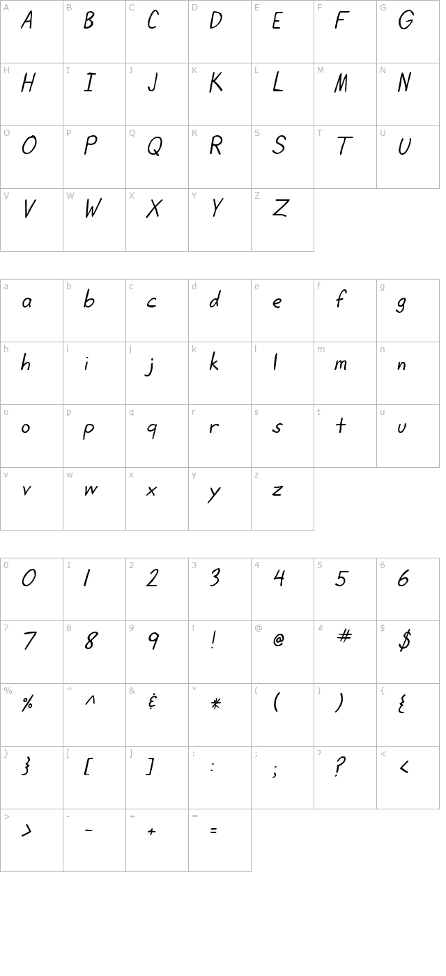 Lifetime BoldOblique character map