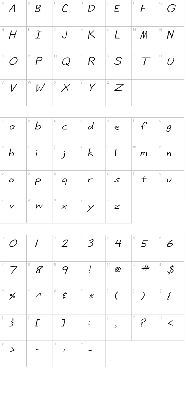 LifetimeExtended Oblique character map