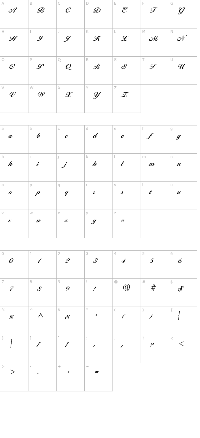 liffey-script-sf character map