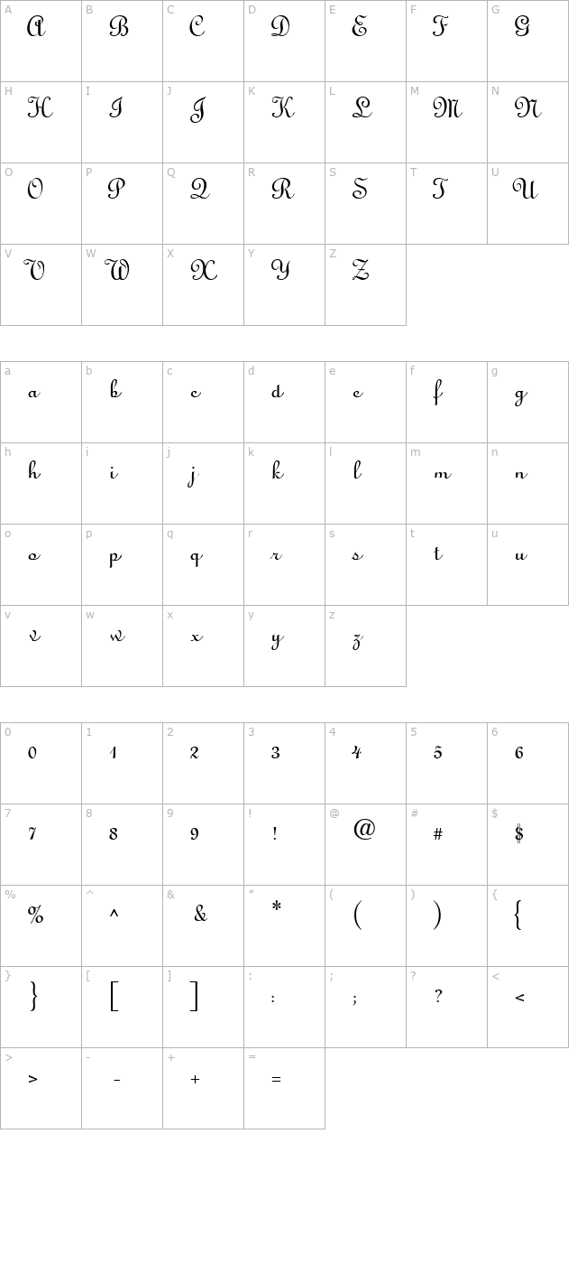 lightscript-regular-db character map