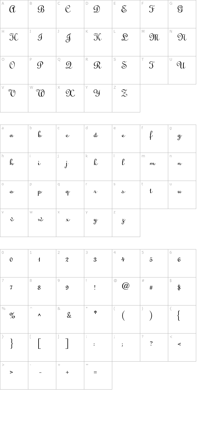 lightscript-regular character map