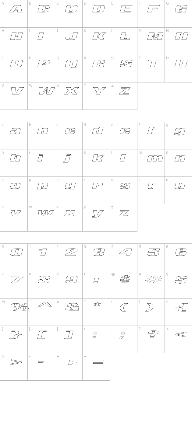 lightsout-ho-italic character map