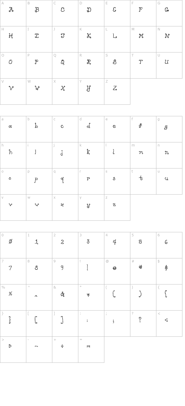 Like Cockatoos Bold character map