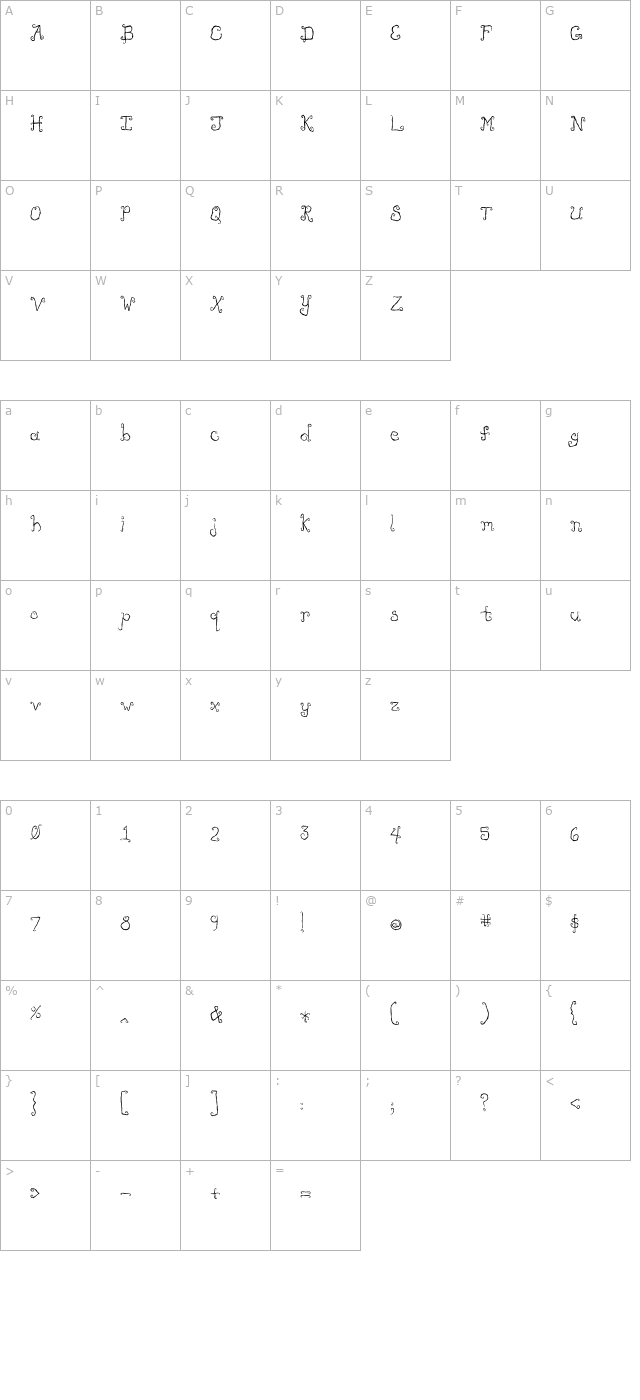 Like Cockatoos Condensed character map