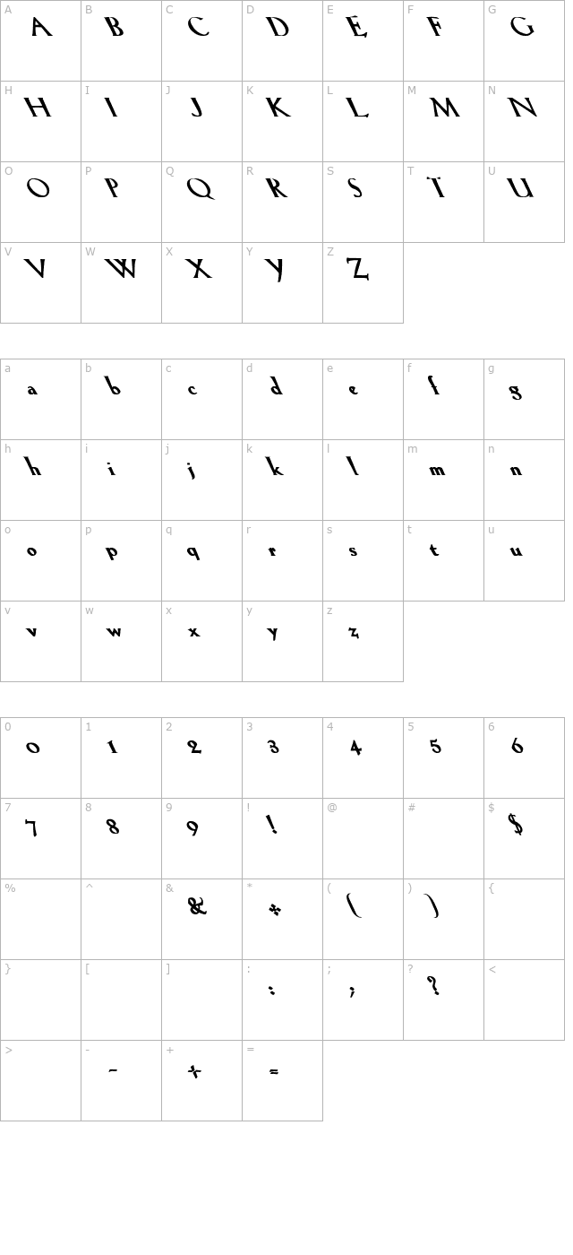 LilHvy bOLD Lefty Bold character map