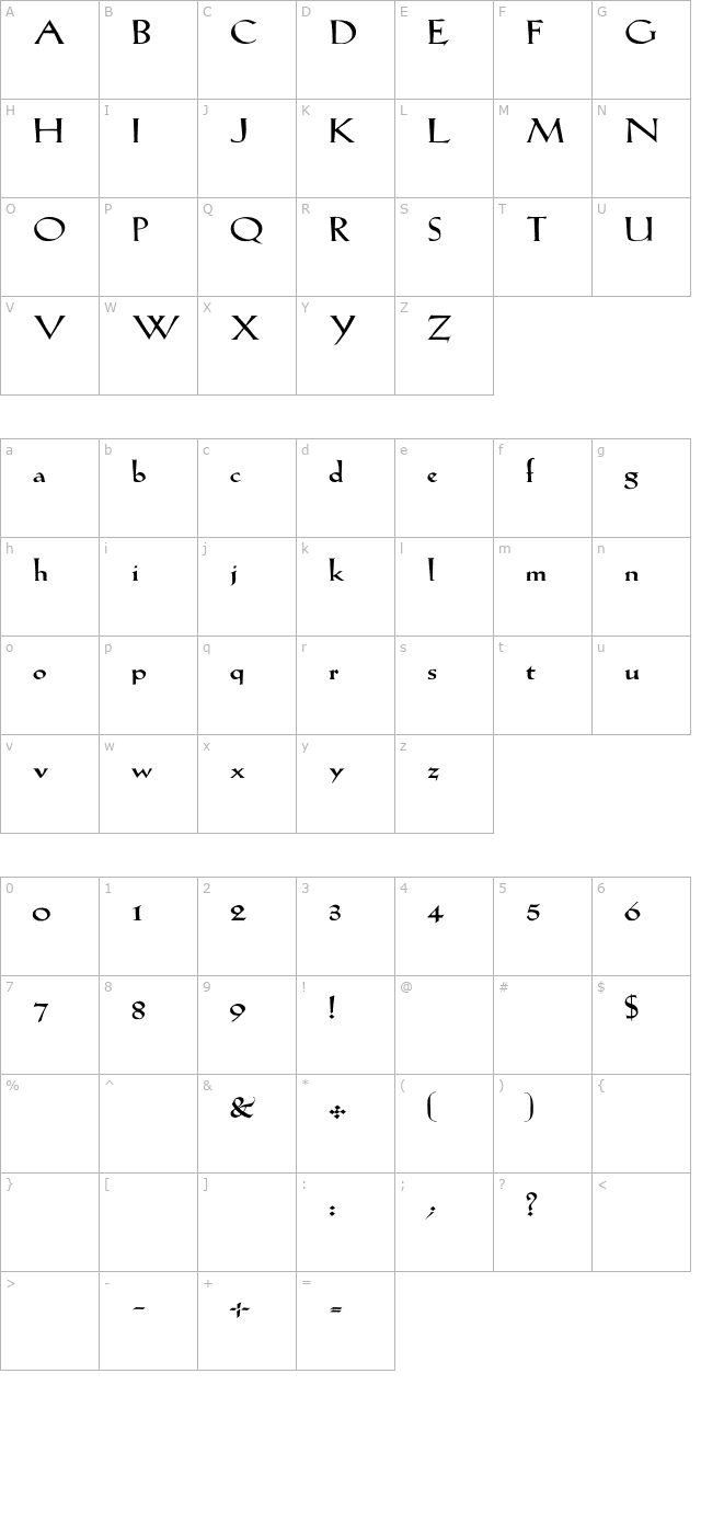 LilHvy Wd character map