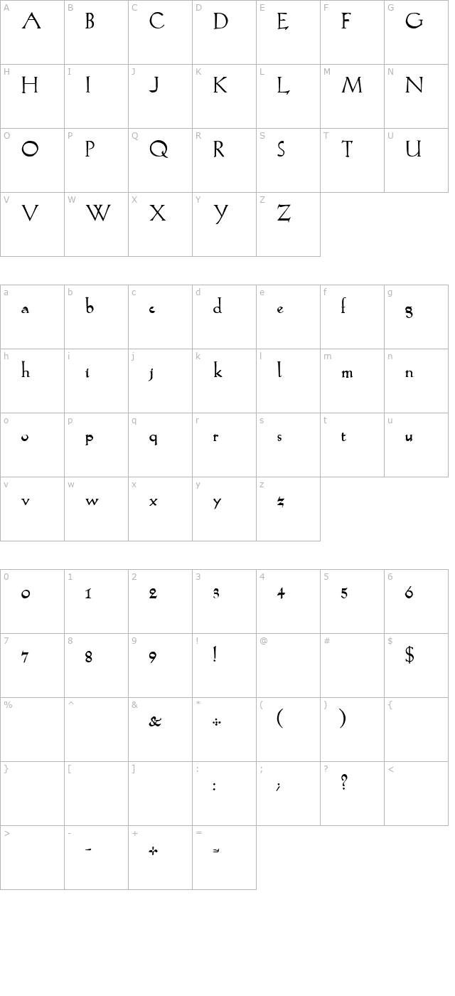 Lilith Bold character map